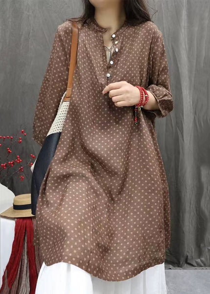 Shirts Fall Pockets Elegant Cotton Dress White Button Dot FashionChic