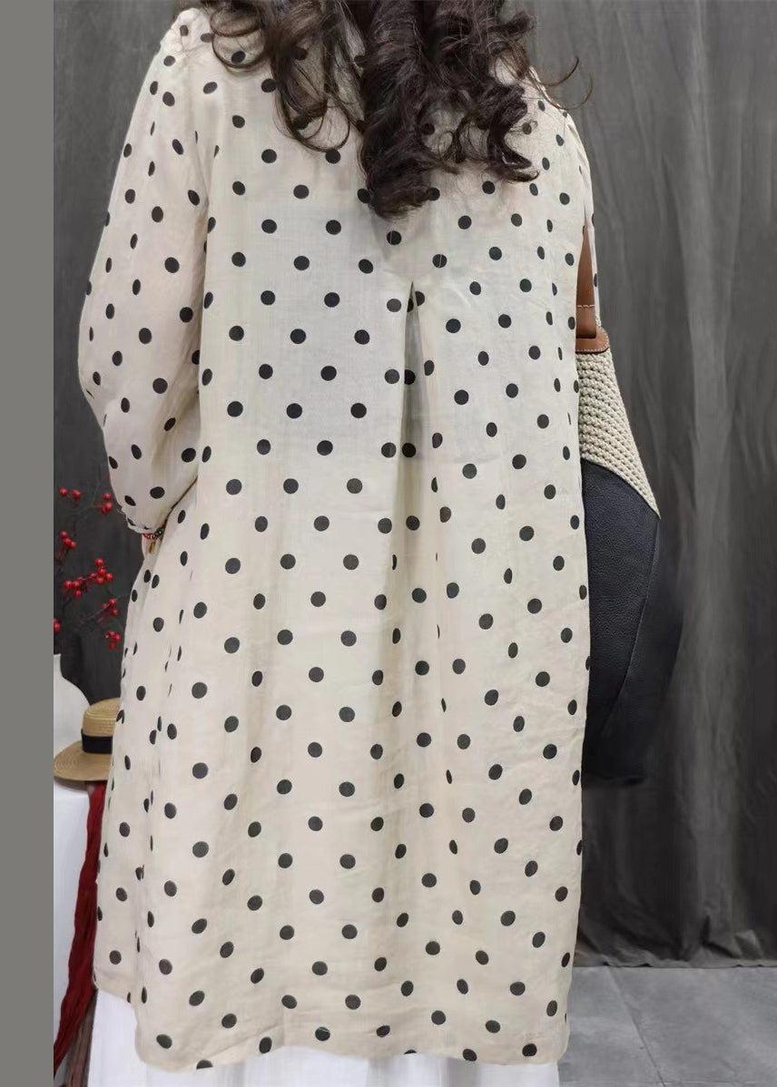 Shirts Fall Pockets Elegant Cotton Dress White Button Dot FashionChic