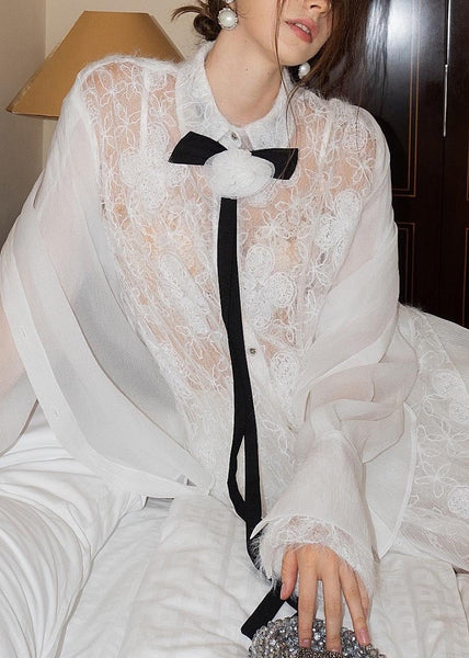 Shirts Tulle Skirts Embroidered And Pieces White Two Lace Elegant FashionChic