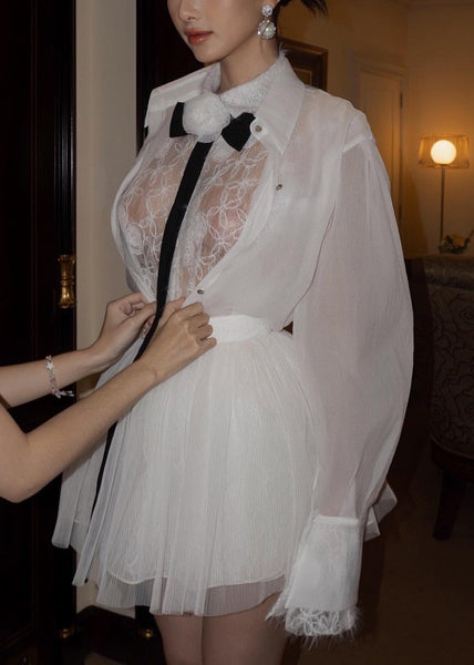 Shirts Tulle Skirts Embroidered And Pieces White Two Lace Elegant FashionChic
