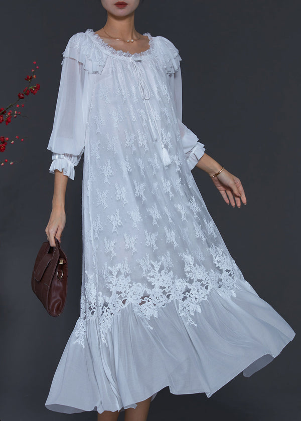 Elegant White Embroidered Patchwork Lace Dresses Spring SD1082 Ada Fashion