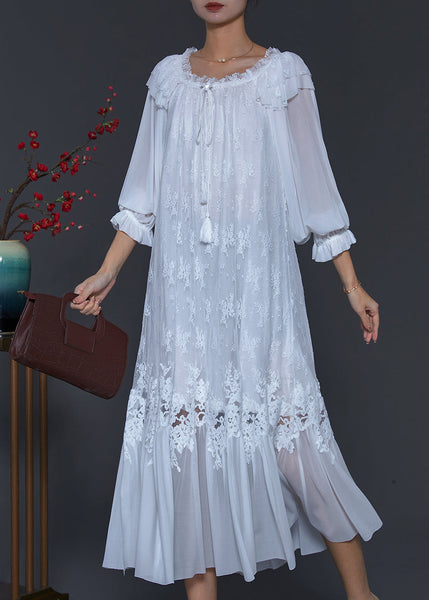 Elegant White Embroidered Patchwork Lace Dresses Spring SD1082 Ada Fashion