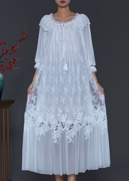 Elegant White Embroidered Patchwork Lace Dresses Spring SD1082 Ada Fashion