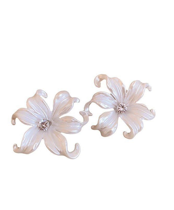 Elegant White Floral Zircon Stud Earrings II005 JEW-EAR240825