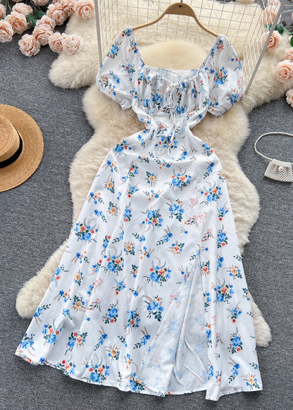 Elegant White Lace Up High Waist Cotton Dresses Short Sleeve TR030 ZS-SDL240730