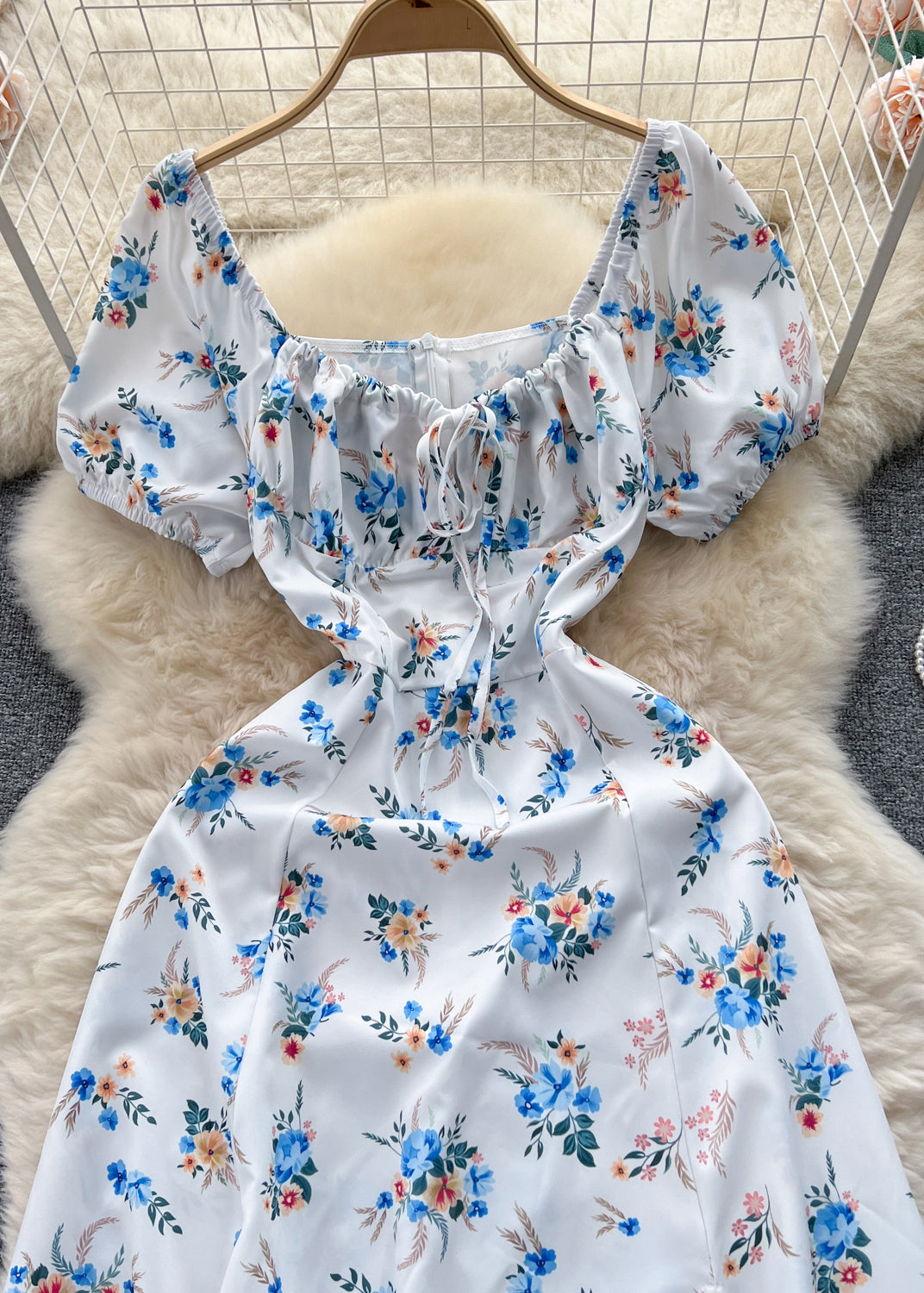 Elegant White Lace Up High Waist Cotton Dresses Short Sleeve TR030 ZS-SDL240730