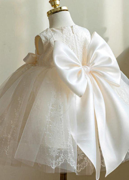 Elegant White Nail Bead Embroideried Tulle Girls Long Dress Sleeveless YS016 ABC