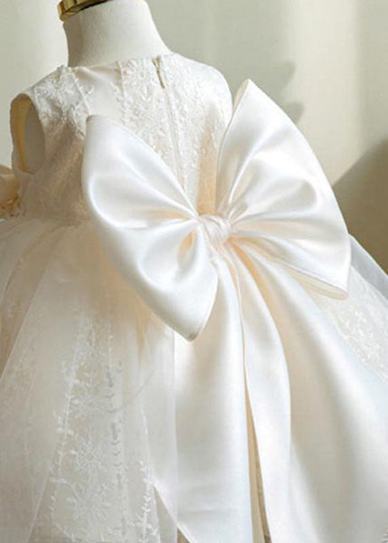 Elegant White Nail Bead Embroideried Tulle Girls Long Dress Sleeveless YS016 ABC