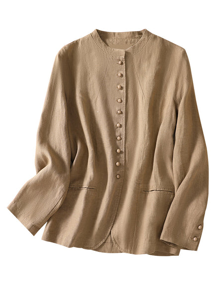 Elegant White O-Neck Button Coats Long Sleeve UU030 OM-MM240820