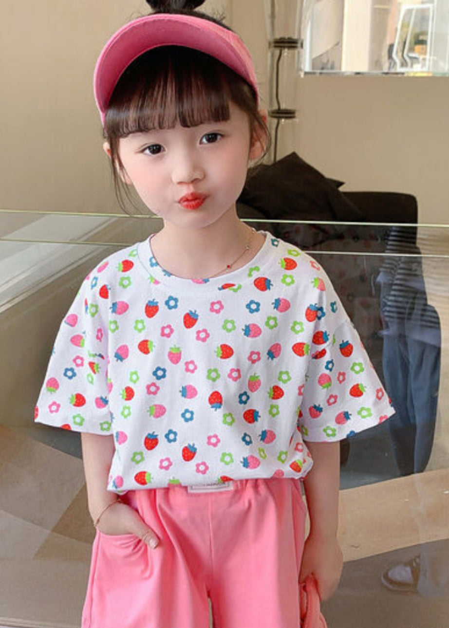 Elegant White O-Neck Print Kids T Shirt Summer YU1066 WS-RCTZ-STP240529