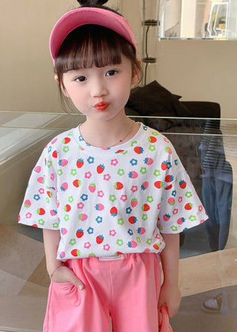 Elegant White O-Neck Print Kids T Shirt Summer YU1066 WS-RCTZ-STP240529