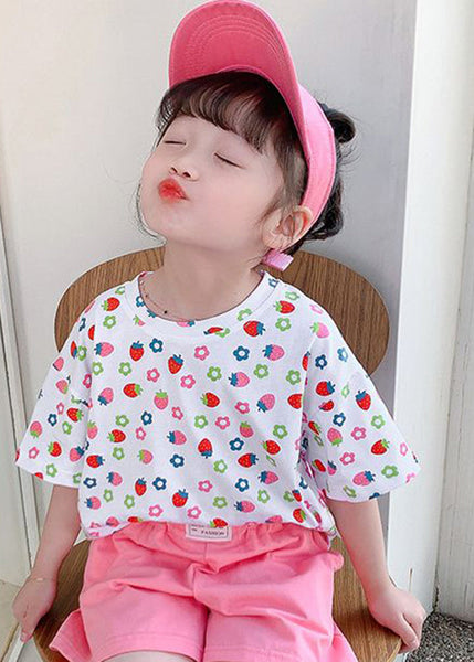 Elegant White O-Neck Print Kids T Shirt Summer YU1066 WS-RCTZ-STP240529