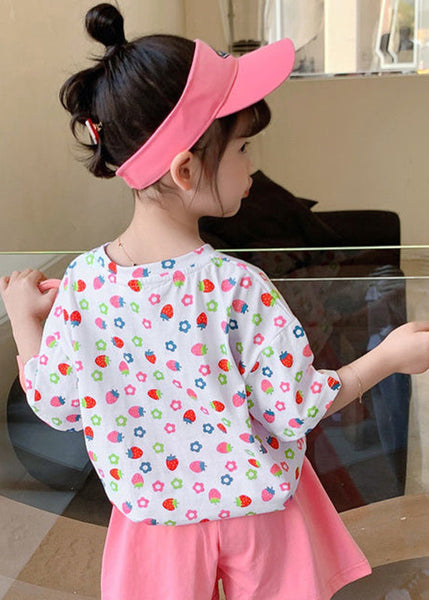Elegant White O-Neck Print Kids T Shirt Summer YU1066 WS-RCTZ-STP240529