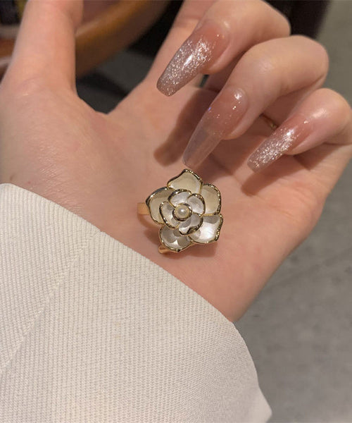 Elegant White Overgild 14K Gold Camellia Rings PO014 JEW-RIN240729
