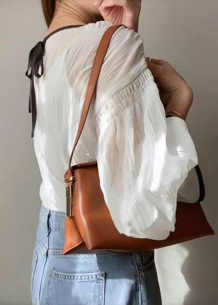 Elegant Oversized Tops Lantern Shirt White Sleeve Chiffon FashionChic