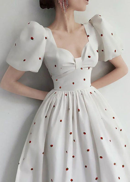 Elegant White Print High Waist Cotton Dresses Summer ZL082 SH-LF-SDL240621