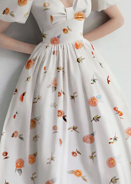 Elegant White Print High Waist Cotton Dresses Summer ZL082 SH-LF-SDL240621