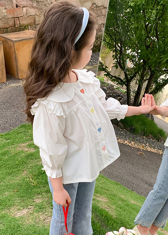 Elegant White Ruffled Button Cotton Girls Shirt Flare Sleeve YU1045 WS-RCTZ-LTP240529
