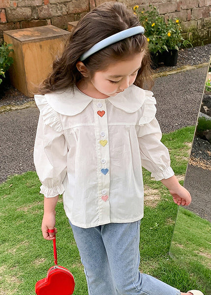 Elegant White Ruffled Button Cotton Girls Shirt Flare Sleeve YU1045 WS-RCTZ-LTP240529
