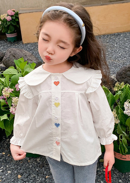 Elegant White Ruffled Button Cotton Girls Shirt Flare Sleeve YU1045 WS-RCTZ-LTP240529