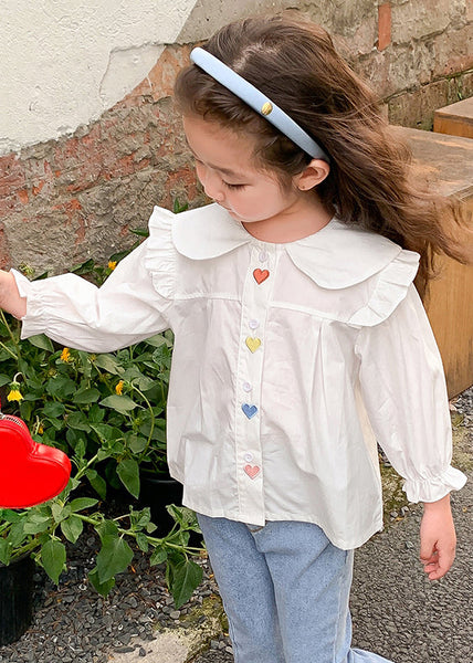 Elegant White Ruffled Button Cotton Girls Shirt Flare Sleeve YU1045 WS-RCTZ-LTP240529