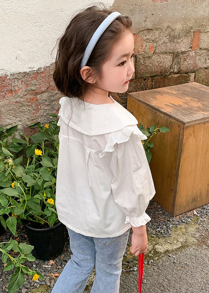 Elegant White Ruffled Button Cotton Girls Shirt Flare Sleeve YU1045 WS-RCTZ-LTP240529