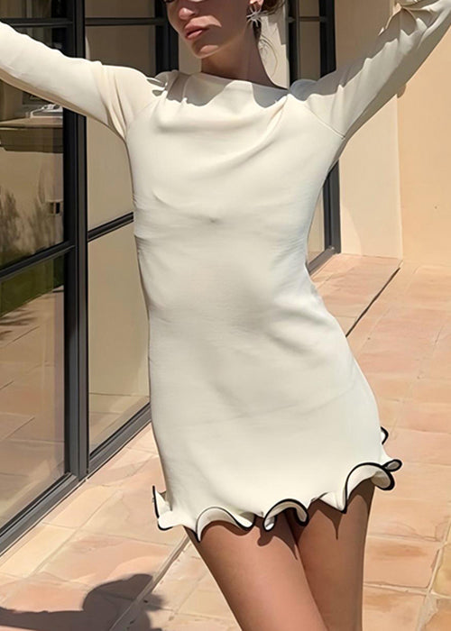 Elegant White Ruffled High Waist Cotton Mid Dress Fall AL1048 Genistyle Shop
