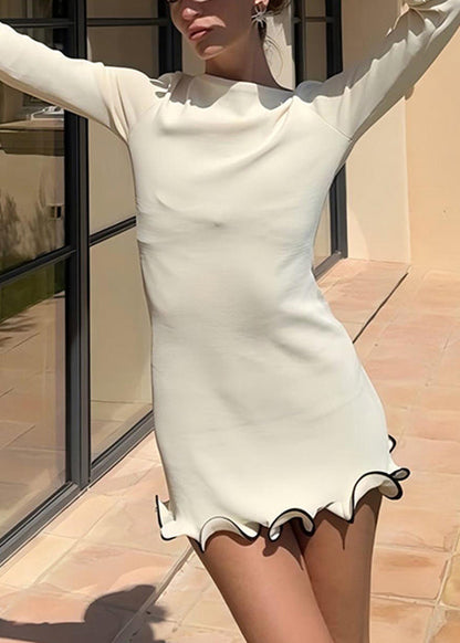 Elegant White Ruffled High Waist Cotton Mid Dress Fall AL1048 Genistyle Shop