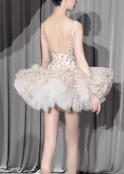 Dresses Chiffon Elegant Sleeveless White Dot Collar Mini Square FashionChic