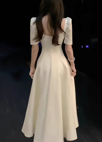 Elegant White Square Collar Solid Cotton Long Dress Summer XX016 SH-LF-SDL240611