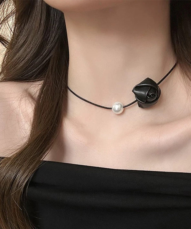 Elegant White Stainless Steel Pearl Rose Choker YA003 ABC