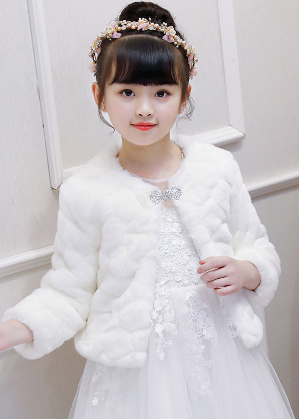 Elegant White Stand Collar Mink Velvet Girls Cloak Winter WL032 MM-RCTZ-CGTS241120