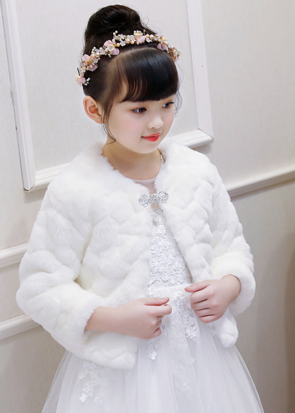 Elegant White Stand Collar Mink Velvet Girls Cloak Winter WL032 MM-RCTZ-CGTS241120