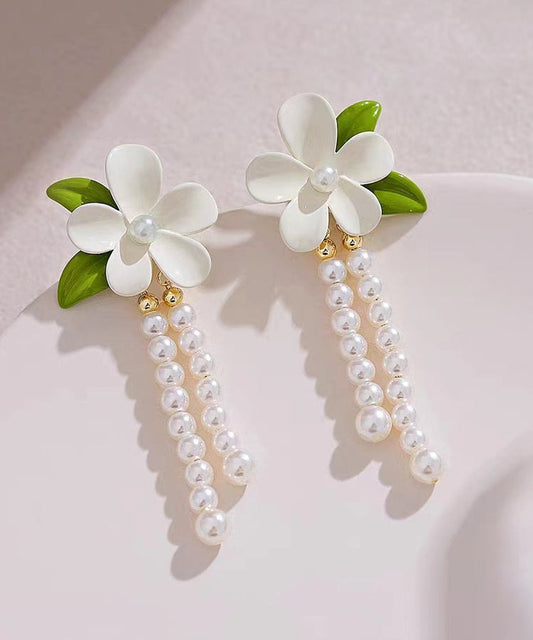 Silver Elegant Drop Floral White Pearl Tassel Alloy Sterling FashionChic