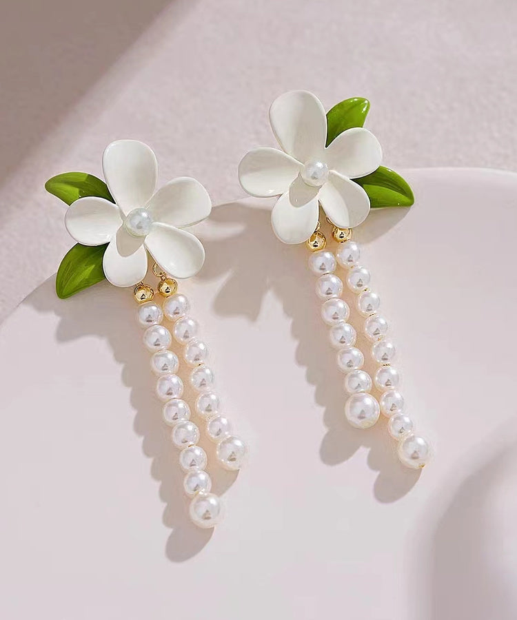 Silver Elegant Drop Floral White Pearl Tassel Alloy Sterling FashionChic