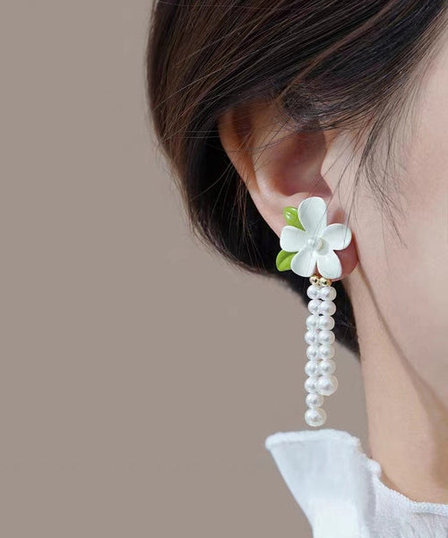 Silver Elegant Drop Floral White Pearl Tassel Alloy Sterling FashionChic