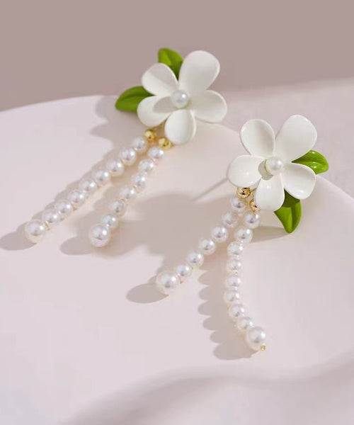 Silver Elegant Drop Floral White Pearl Tassel Alloy Sterling FashionChic