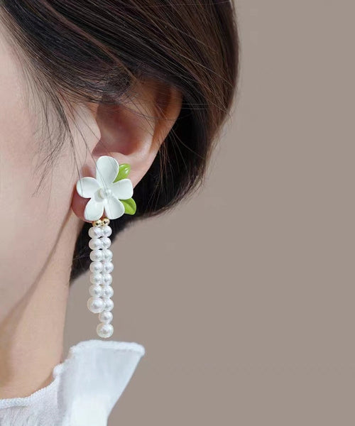 Silver Elegant Drop Floral White Pearl Tassel Alloy Sterling FashionChic