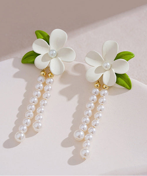 Silver Elegant Drop Floral White Pearl Tassel Alloy Sterling FashionChic