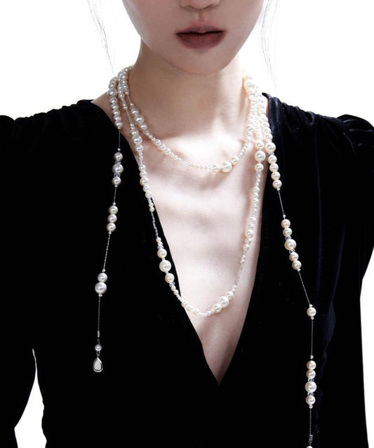 Elegant White Sterling Silver Crystal Pearl Starry Sky Gratuated Bead Necklace QJ013 JEW-NLC241021