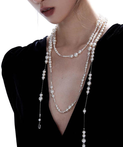 Elegant White Sterling Silver Crystal Pearl Starry Sky Gratuated Bead Necklace QJ013 JEW-NLC241021