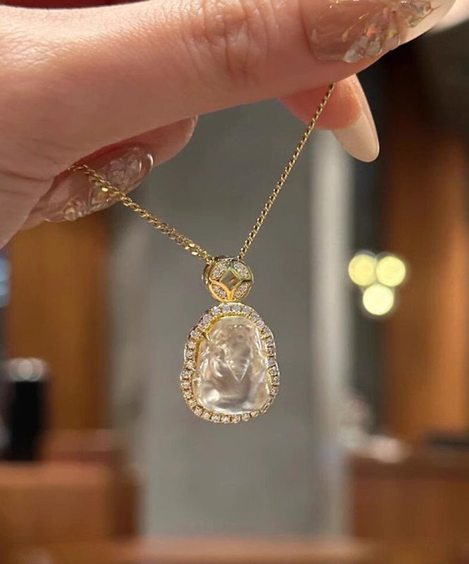 Elegant White Sterling Silver Overgild Zircon A Mythical Wild Animal Pendant Necklace QI053 JEW-NLC240928