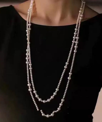 Elegant White Sterling Silver Pearl Sweater Necklace YR002 ABC
