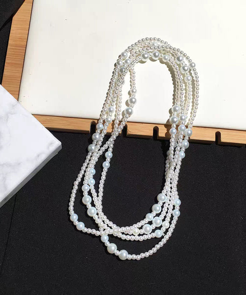 Elegant White Sterling Silver Pearl Sweater Necklace YR002 ABC
