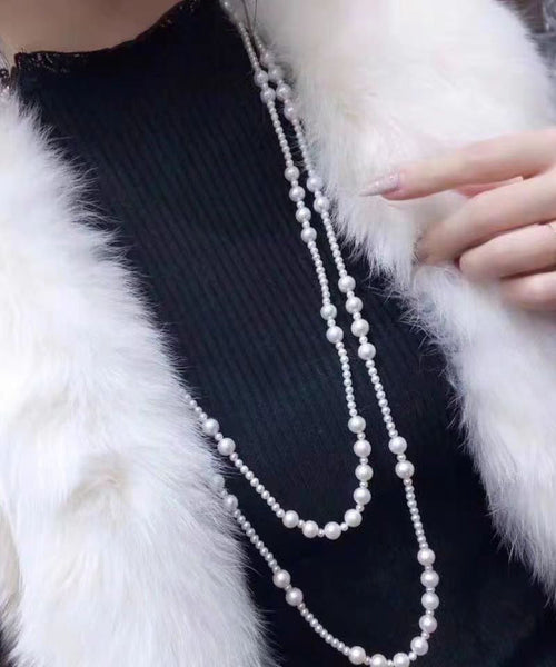 Elegant White Sterling Silver Pearl Sweater Necklace YR002 ABC