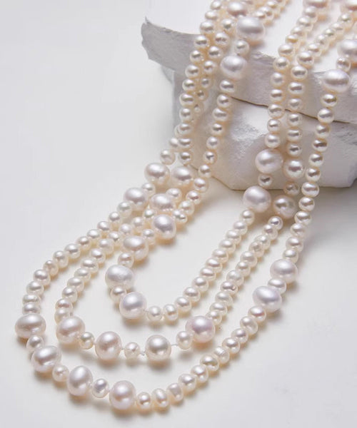 Elegant White Sterling Silver Pearl Sweater Necklace YR002 ABC