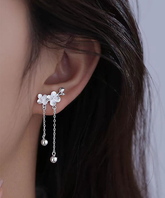 Elegant White Sterling Silver Plum Blossom Tassel Drop Earrings QU031 JEW-EAR241007