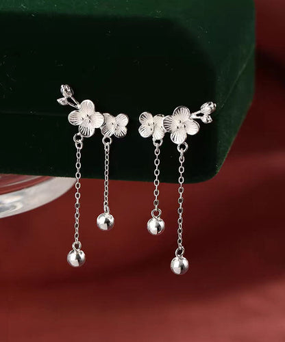 Elegant White Sterling Silver Plum Blossom Tassel Drop Earrings QU031 JEW-EAR241007