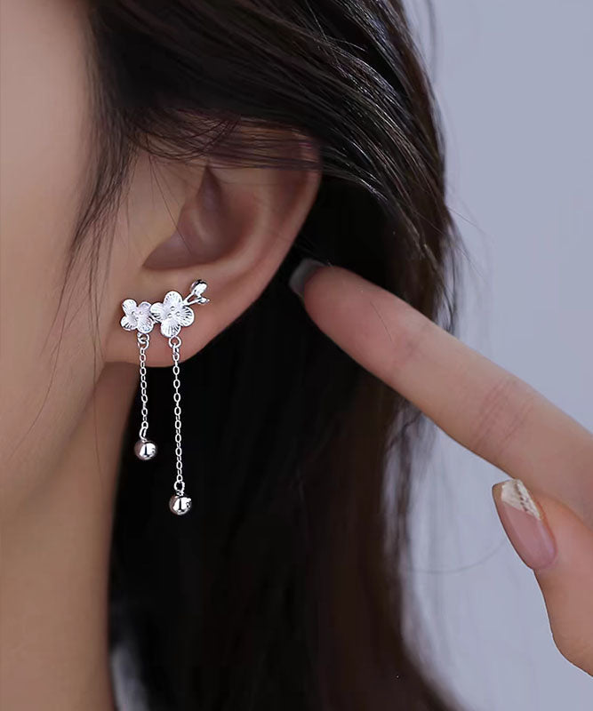 Elegant White Sterling Silver Plum Blossom Tassel Drop Earrings QU031 JEW-EAR241007