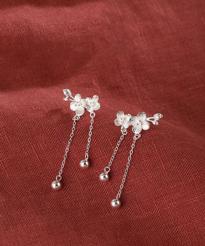 Elegant White Sterling Silver Plum Blossom Tassel Drop Earrings QU031 JEW-EAR241007